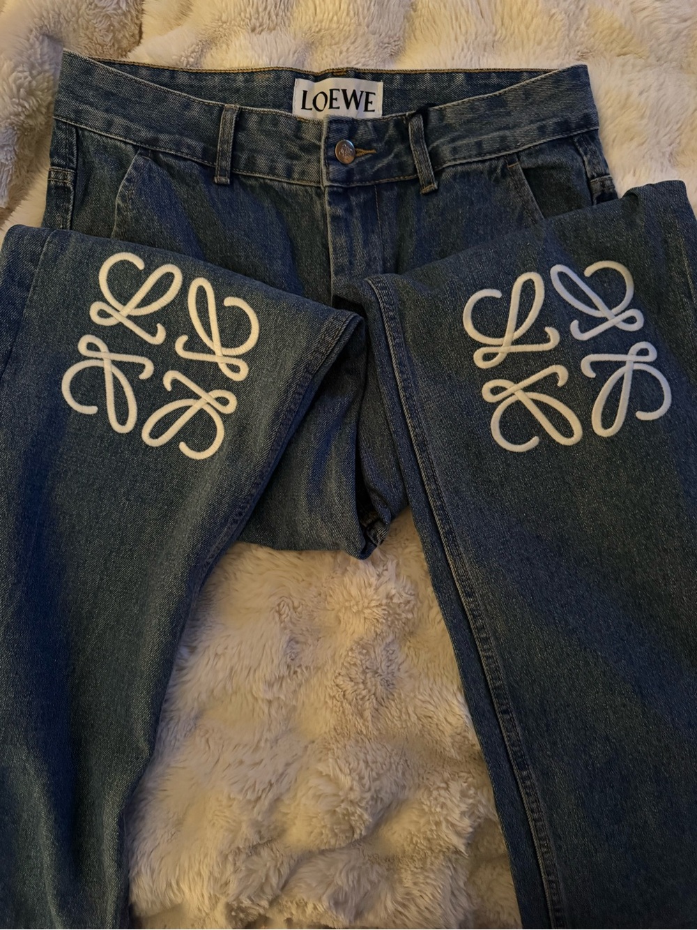 NEW Loewe Medium Blue Denim Jeans with Gold Button Detail - Picture 2 of 5